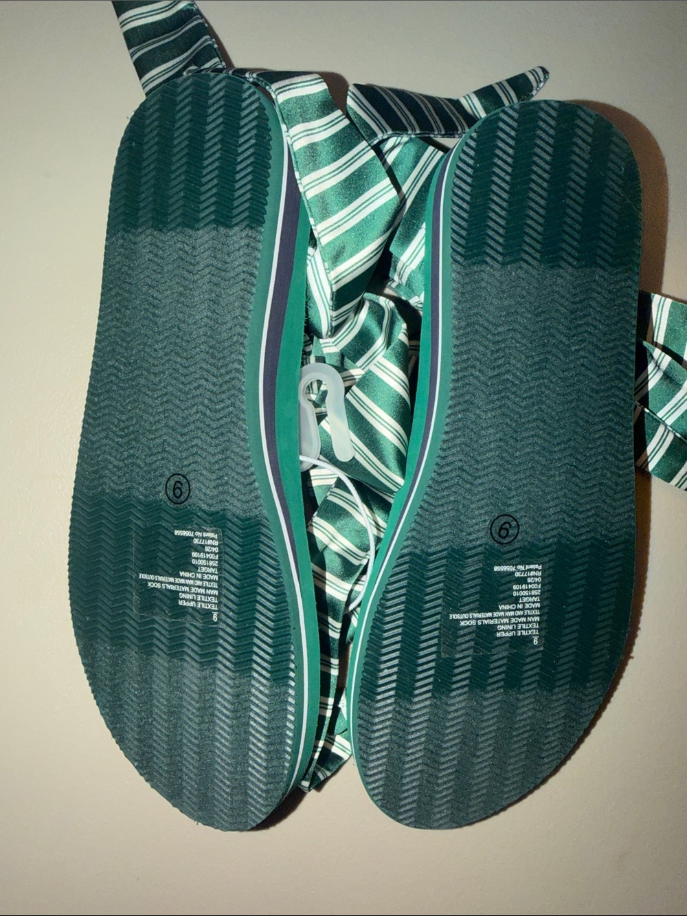 Rosie Assoulin Green Striped Wrap Sandals-Size 9 - Picture 6 of 7